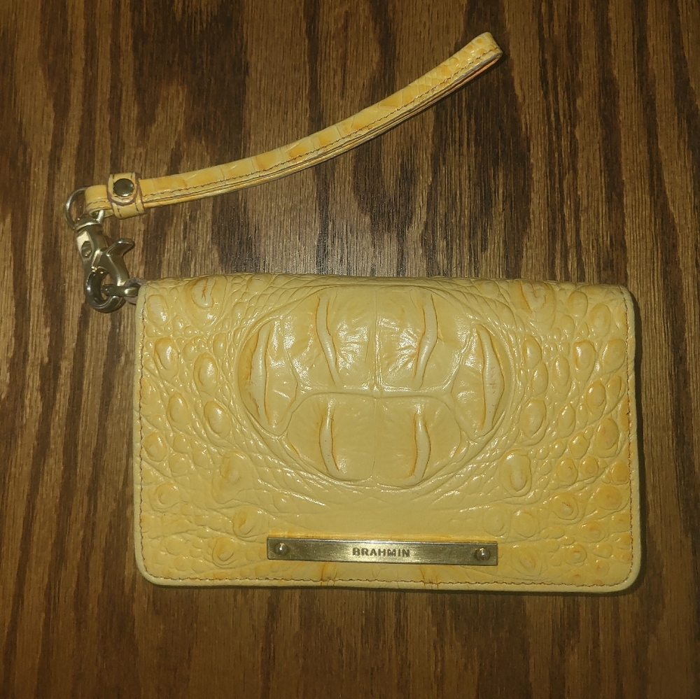 BRAHMIN Yellow Leather Crocodile Embossed Wristlet